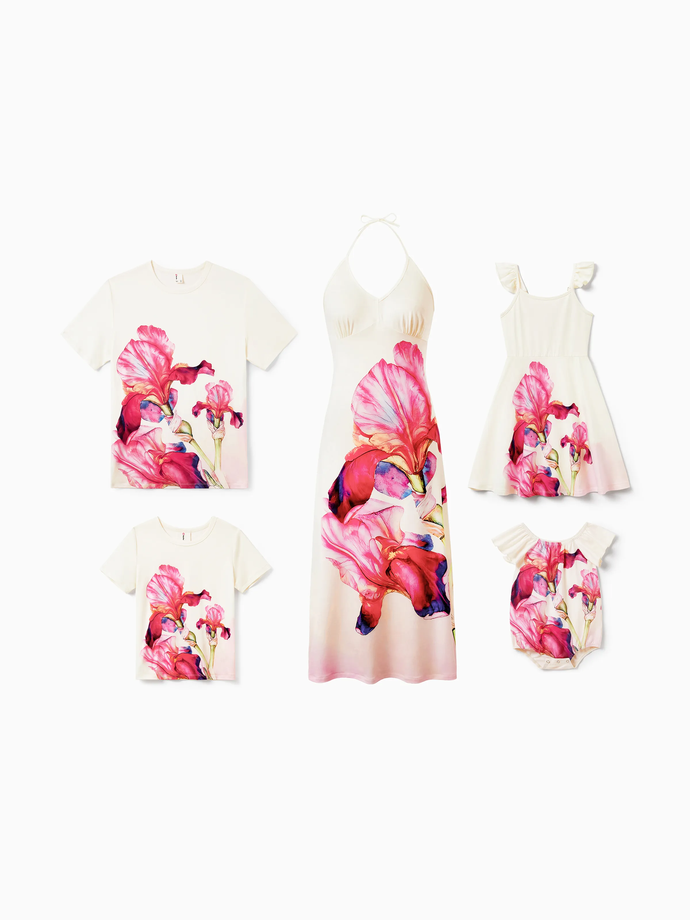 Toddler/Kid Girl Casual Floral Print Halter Dress Summer Set for Vacation  Apricot - Image 5