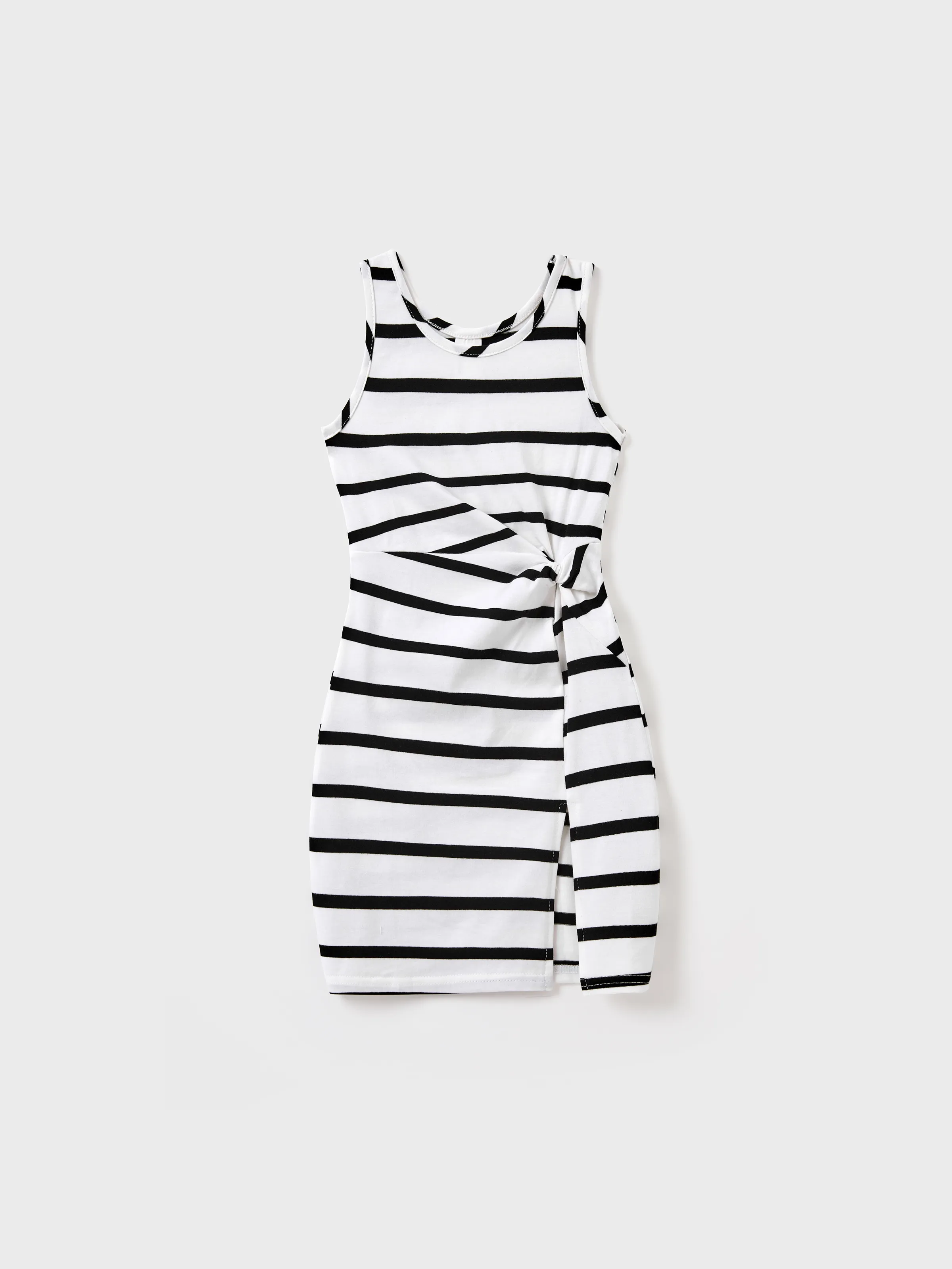 Toddler/Kid Girl Cotton Black and White Stripe Strap Bodycon Dress Black+White