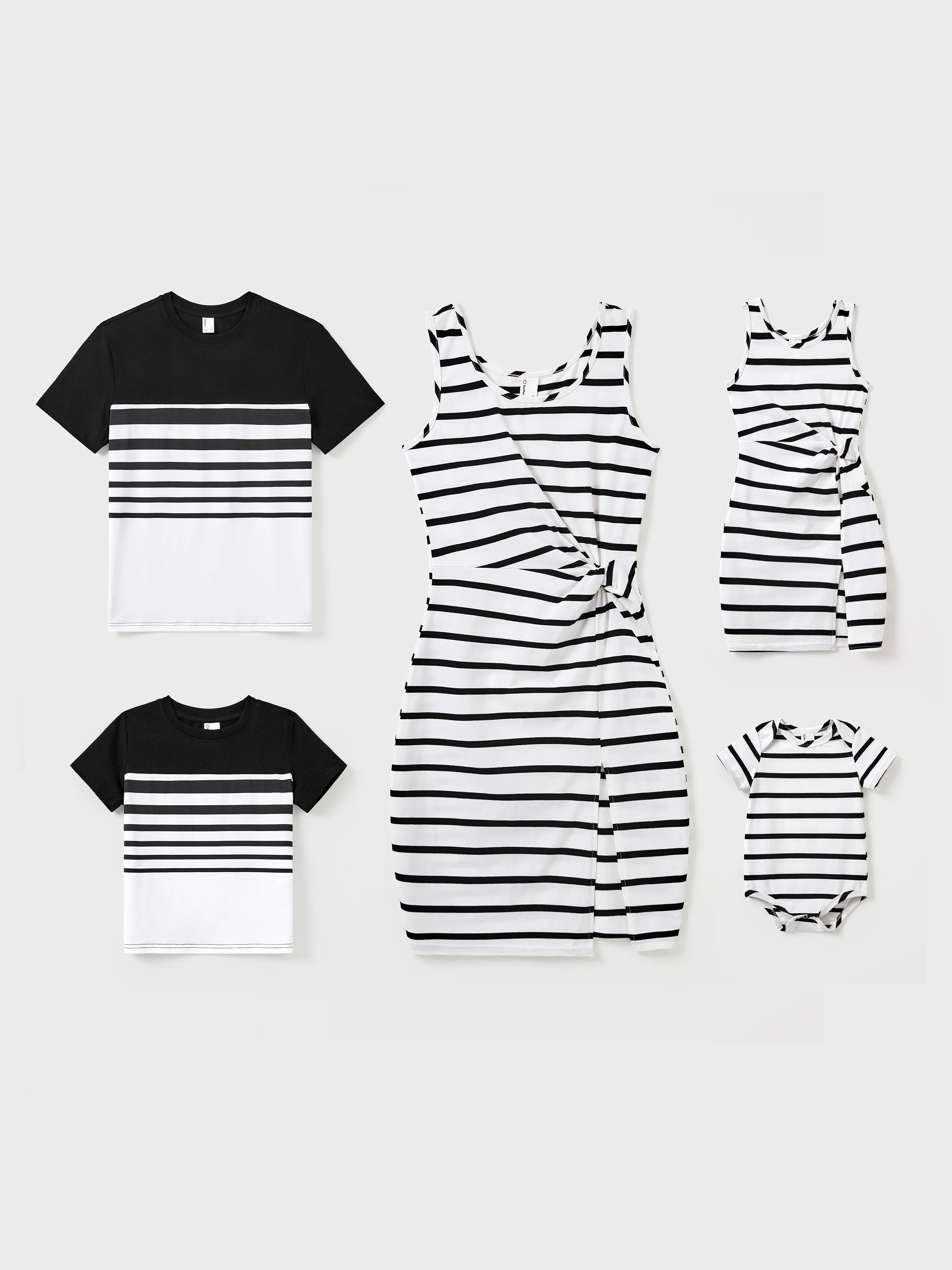 Toddler/Kid Girl Cotton Black and White Stripe Strap Bodycon Dress Black+White - Image 2