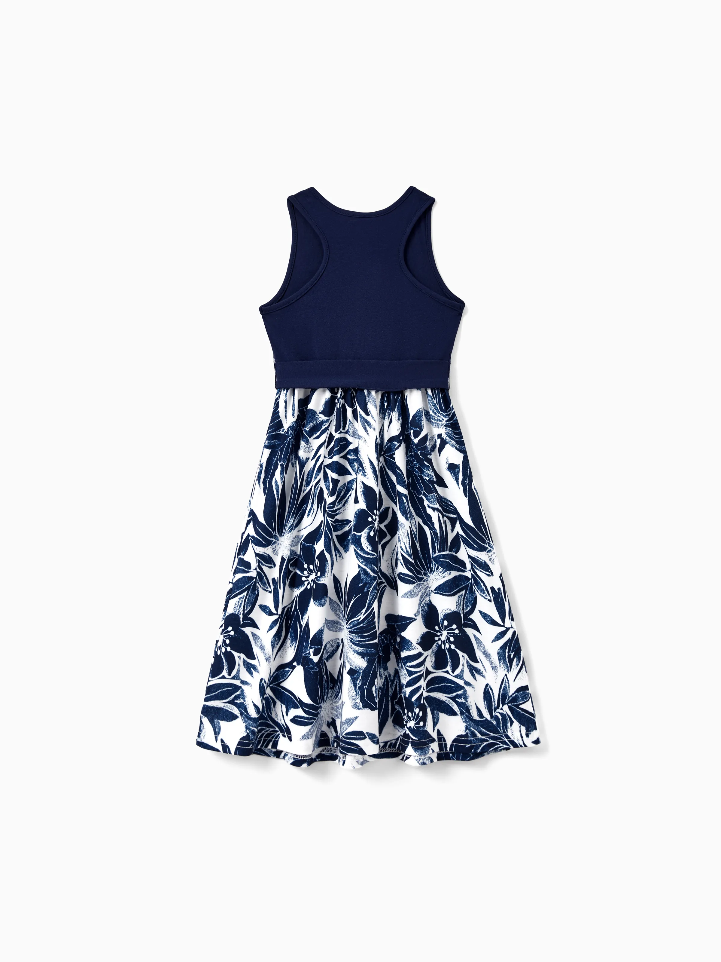 Toddler/Kid Girl Flora Print Splicing Tank Dress Deep Blue - Image 3