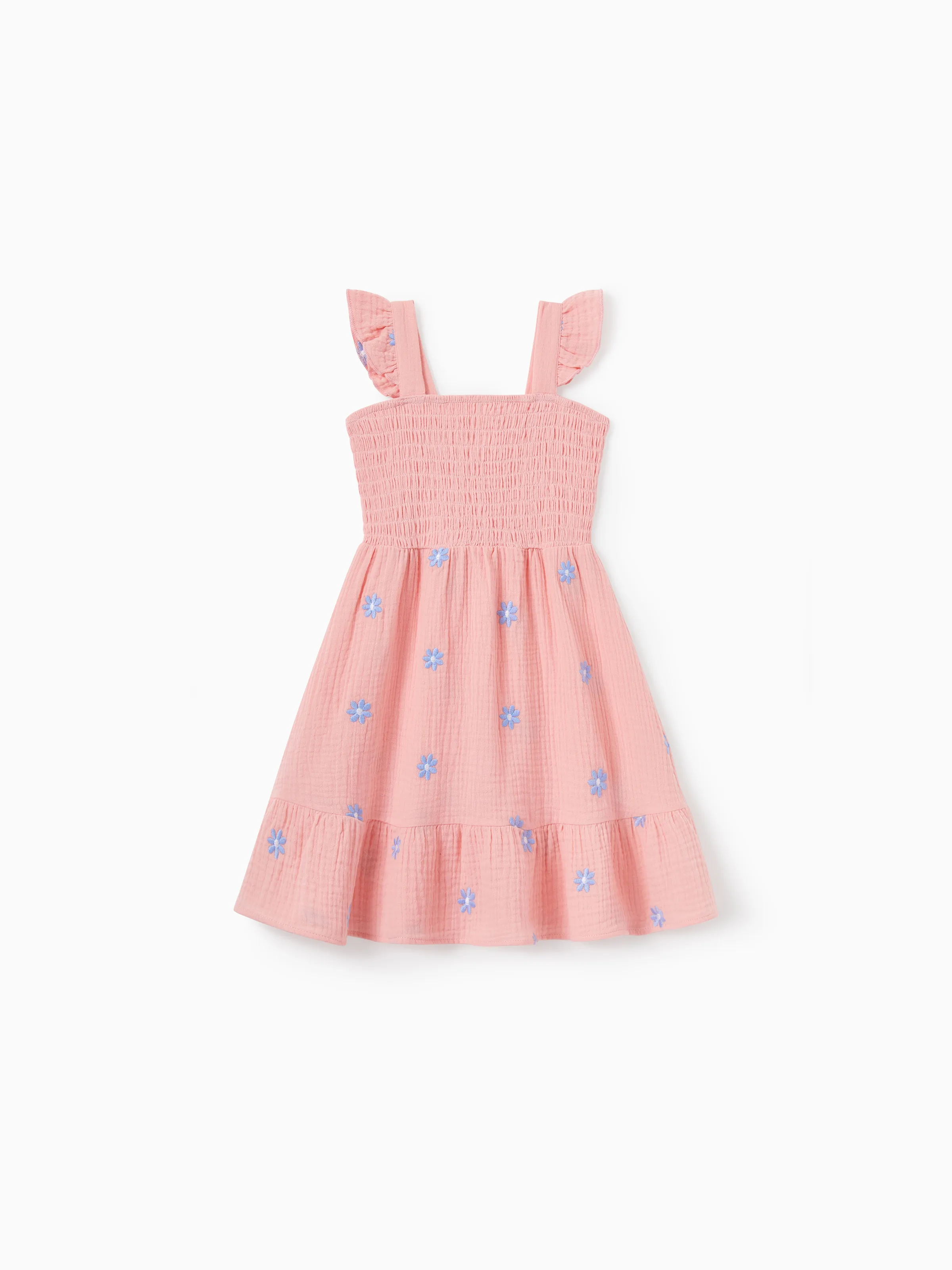 Toddler/Kid Girl Pink Flower Print Smocked Tie-Back Cotton Dress, Perfect for Summer Family Outings & Photos Mauve Pink