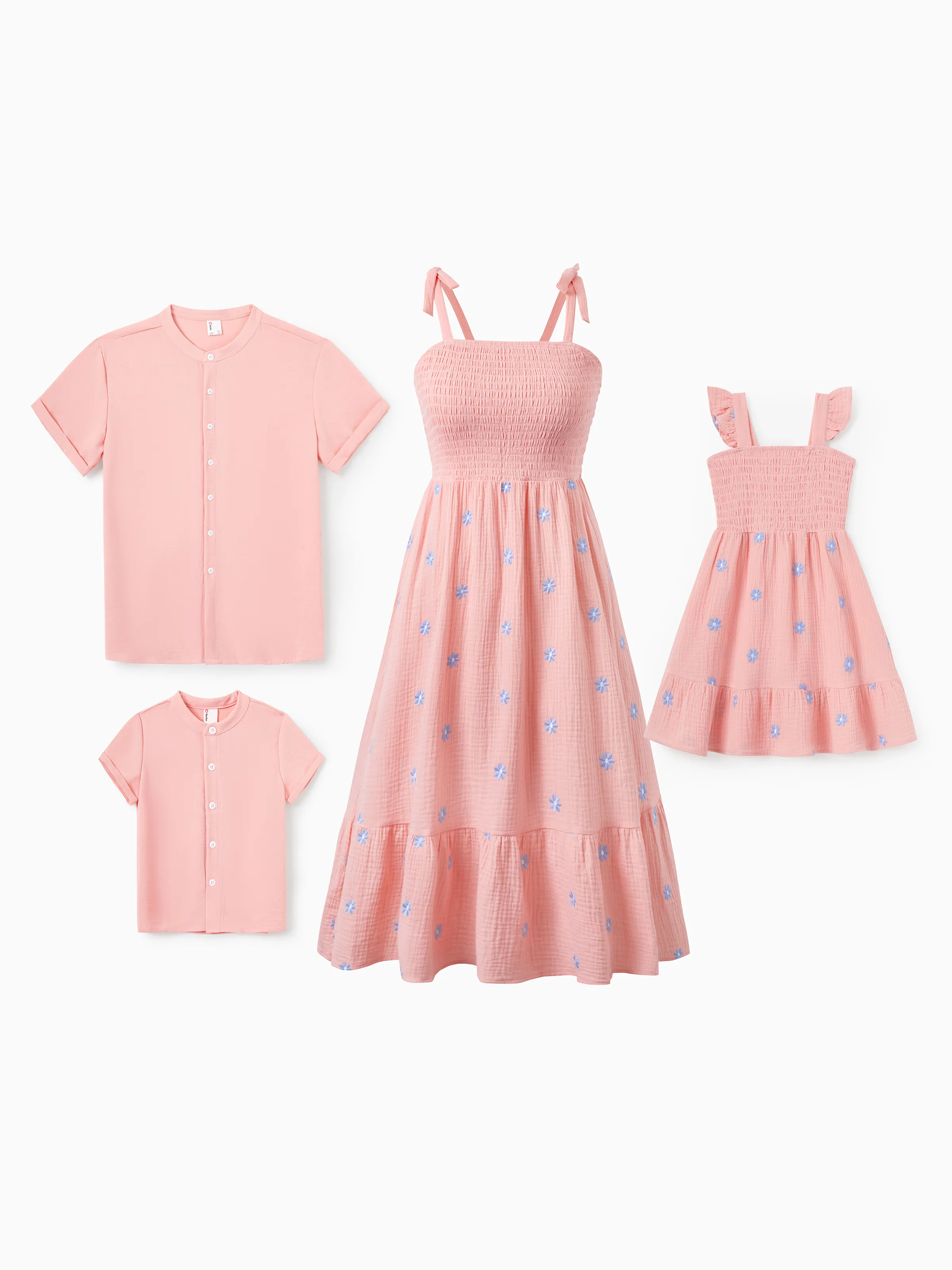 Toddler/Kid Girl Pink Flower Print Smocked Tie-Back Cotton Dress, Perfect for Summer Family Outings & Photos Mauve Pink - Image 2
