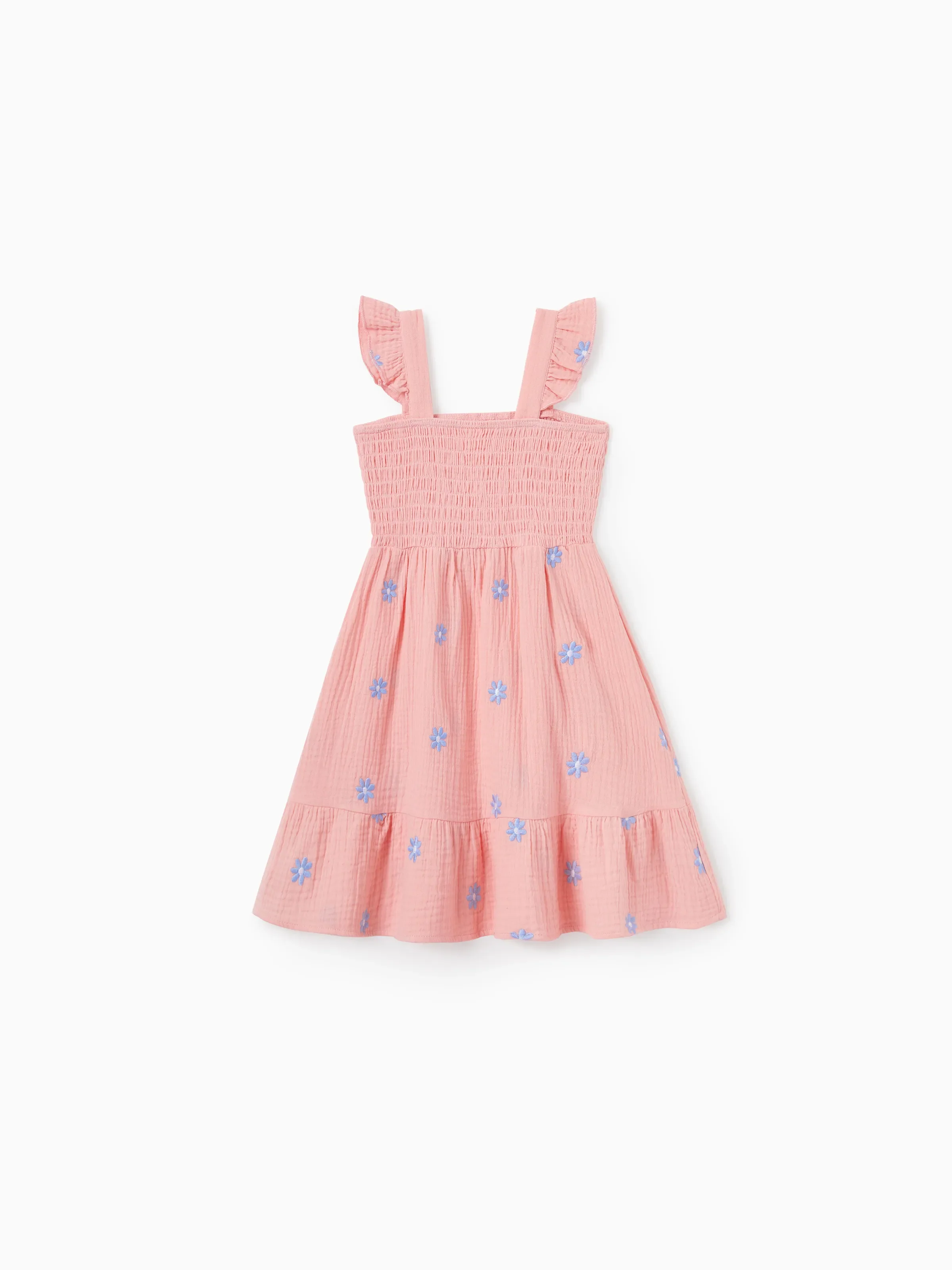 Toddler/Kid Girl Pink Flower Print Smocked Tie-Back Cotton Dress, Perfect for Summer Family Outings & Photos Mauve Pink - Image 3