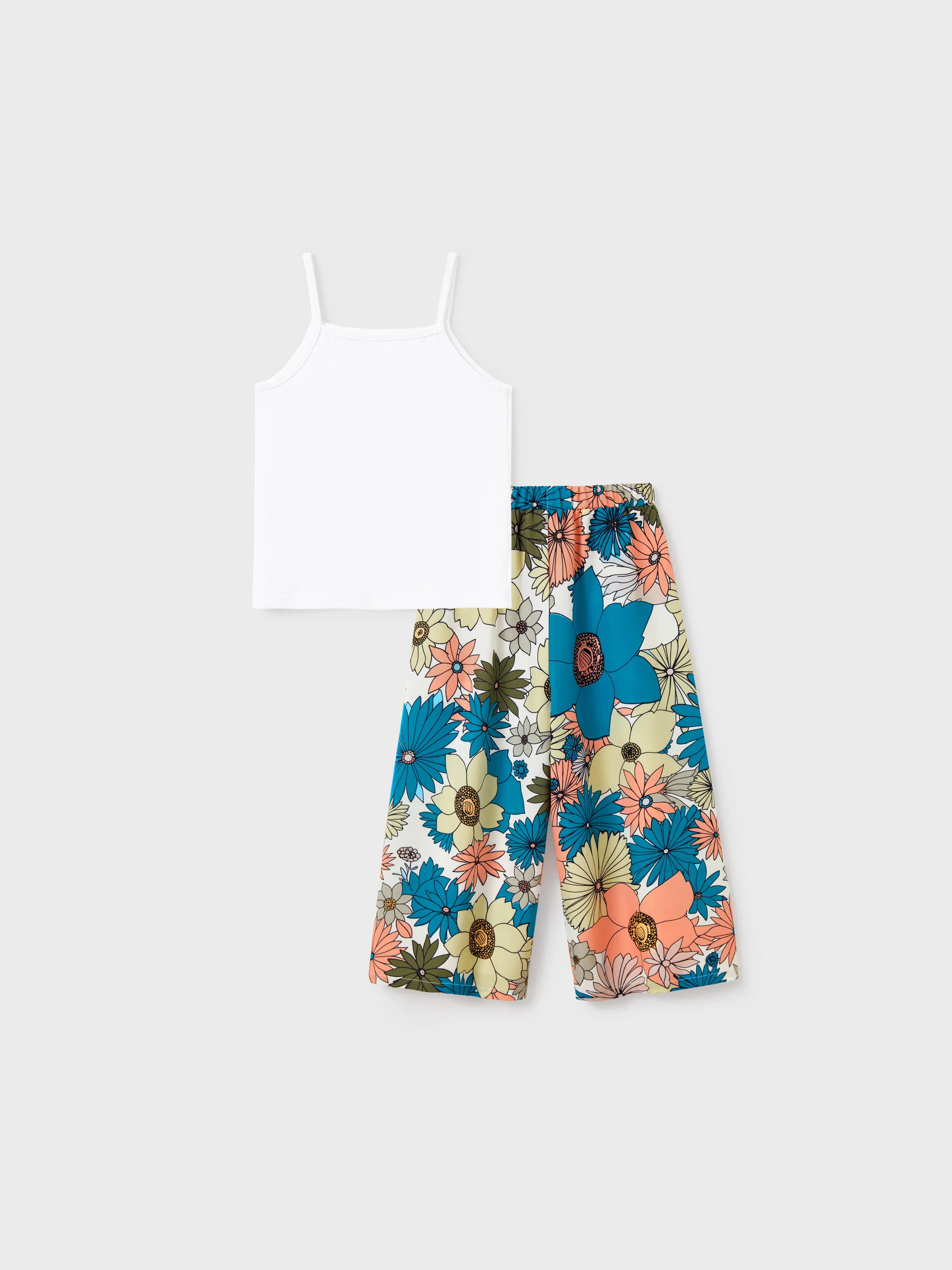 Toddler/Kid Girl Set Short-sleeve Collar Shirt and Flower Wide-leg Pants Set for Summer Vacation Multi-color - Image 3