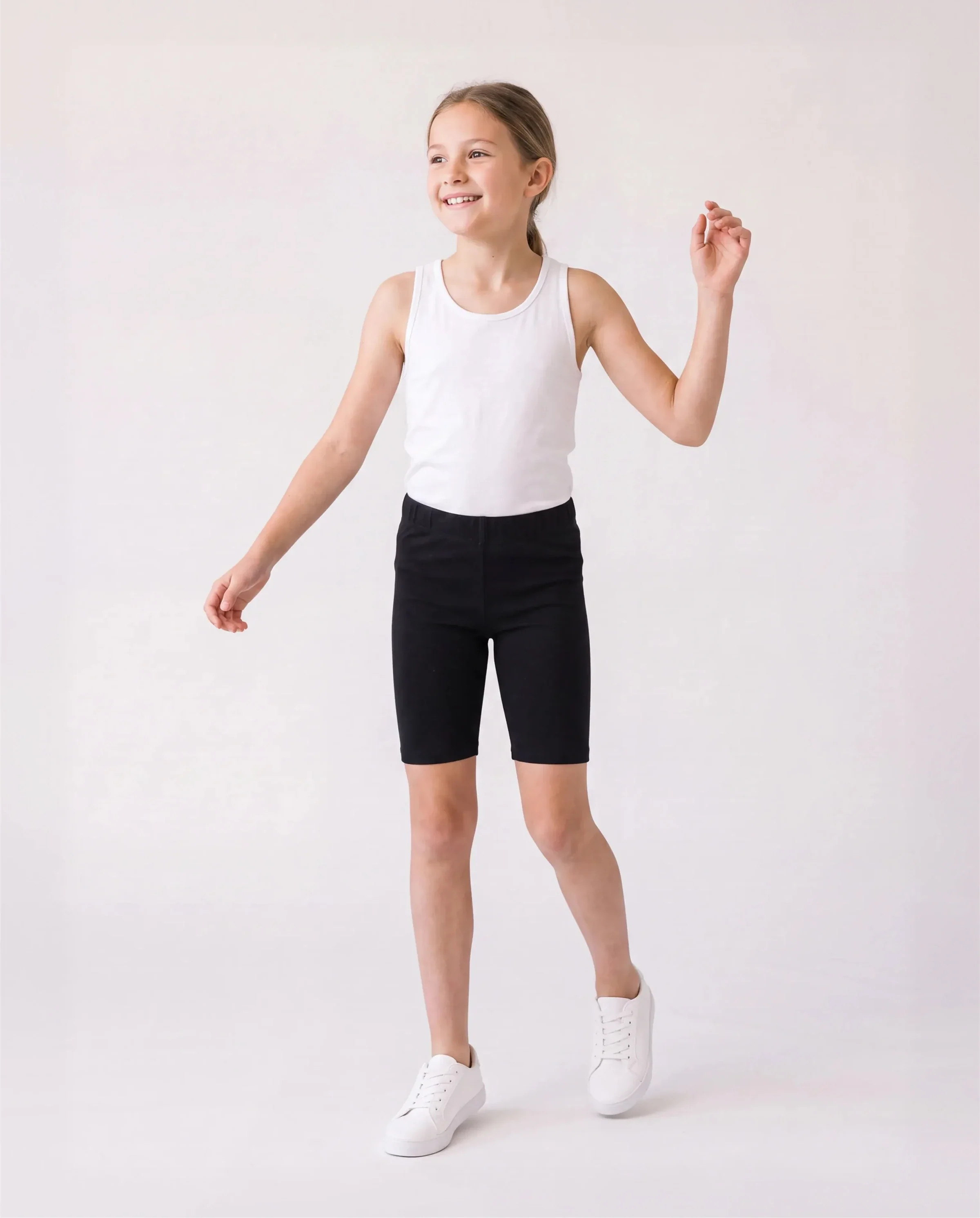 Toddler/Kid Girl Solid Color Cotton Leggings Shorts Black - Image 3
