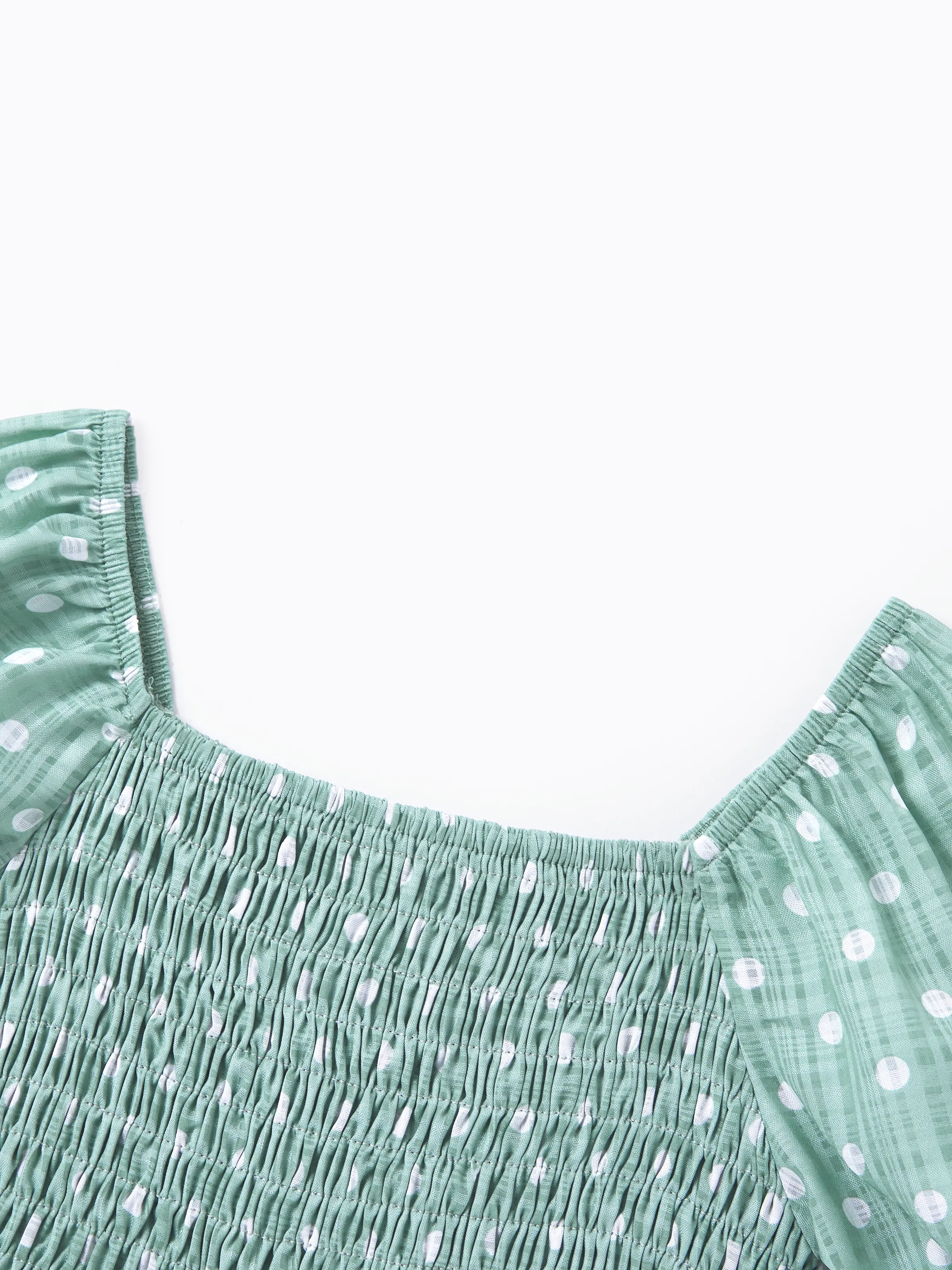 Toddler/Kid Girl Polka Dot Puff-sleeve Dress, Perfect for Family Outings & Photos Light Green - Image 4