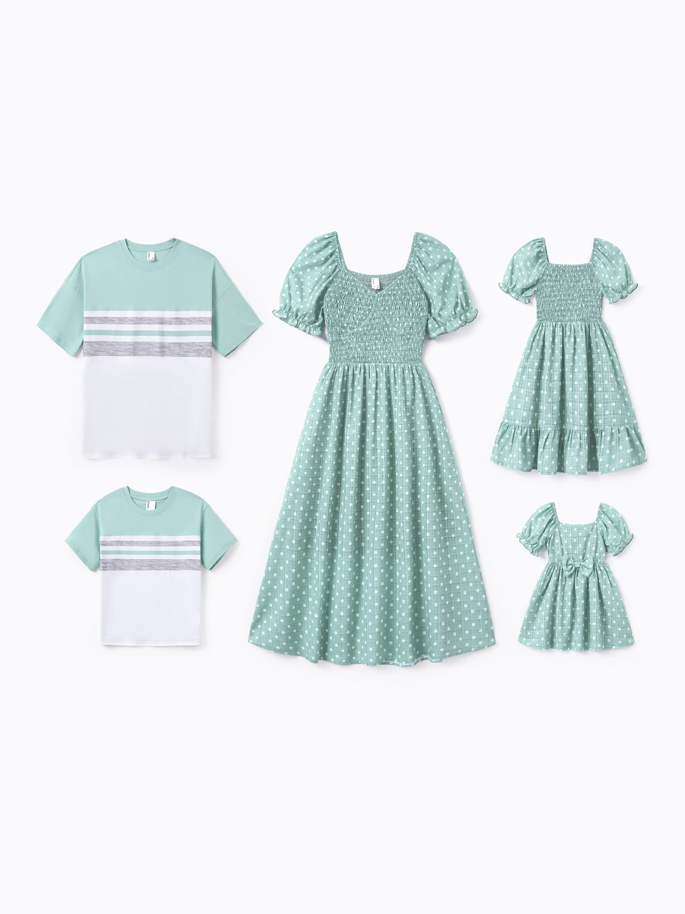 Toddler/Kid Girl Polka Dot Puff-sleeve Dress, Perfect for Family Outings & Photos Light Green - Image 7