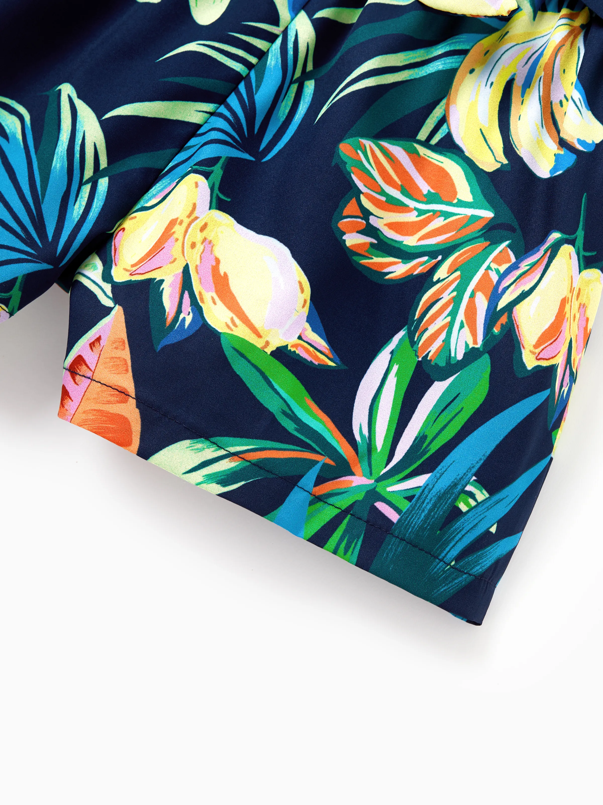 Toddler/Kid Girl Tropical Leaves Print Sleeveless Rompers with Belted Shorts Deep Blue - Image 6