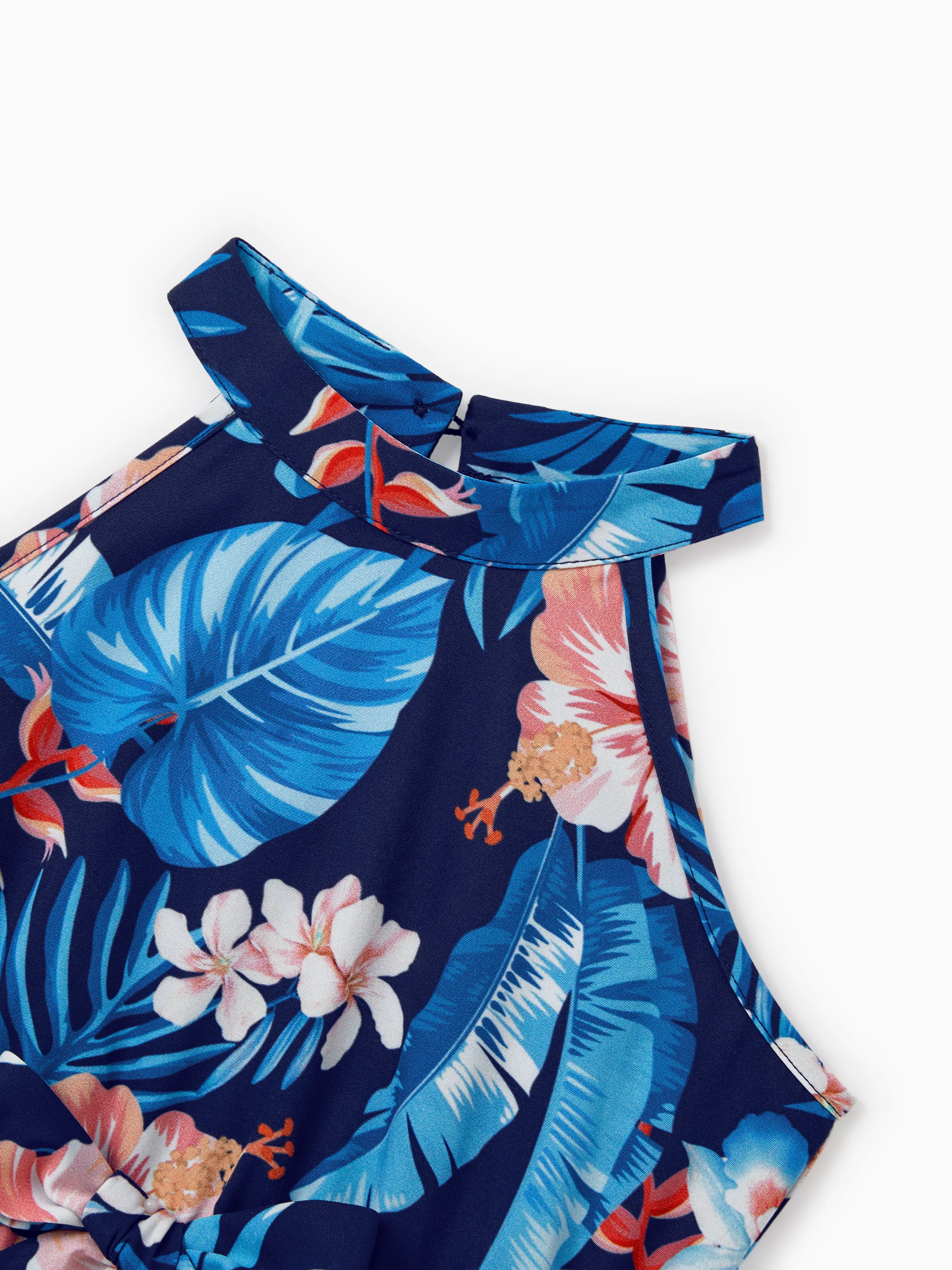 Toddler/Kid Girl Vacation Tropical Floral Print Halter Dresses, Perfect for Summer Holidays & Family Photos Deep Blue - Image 4