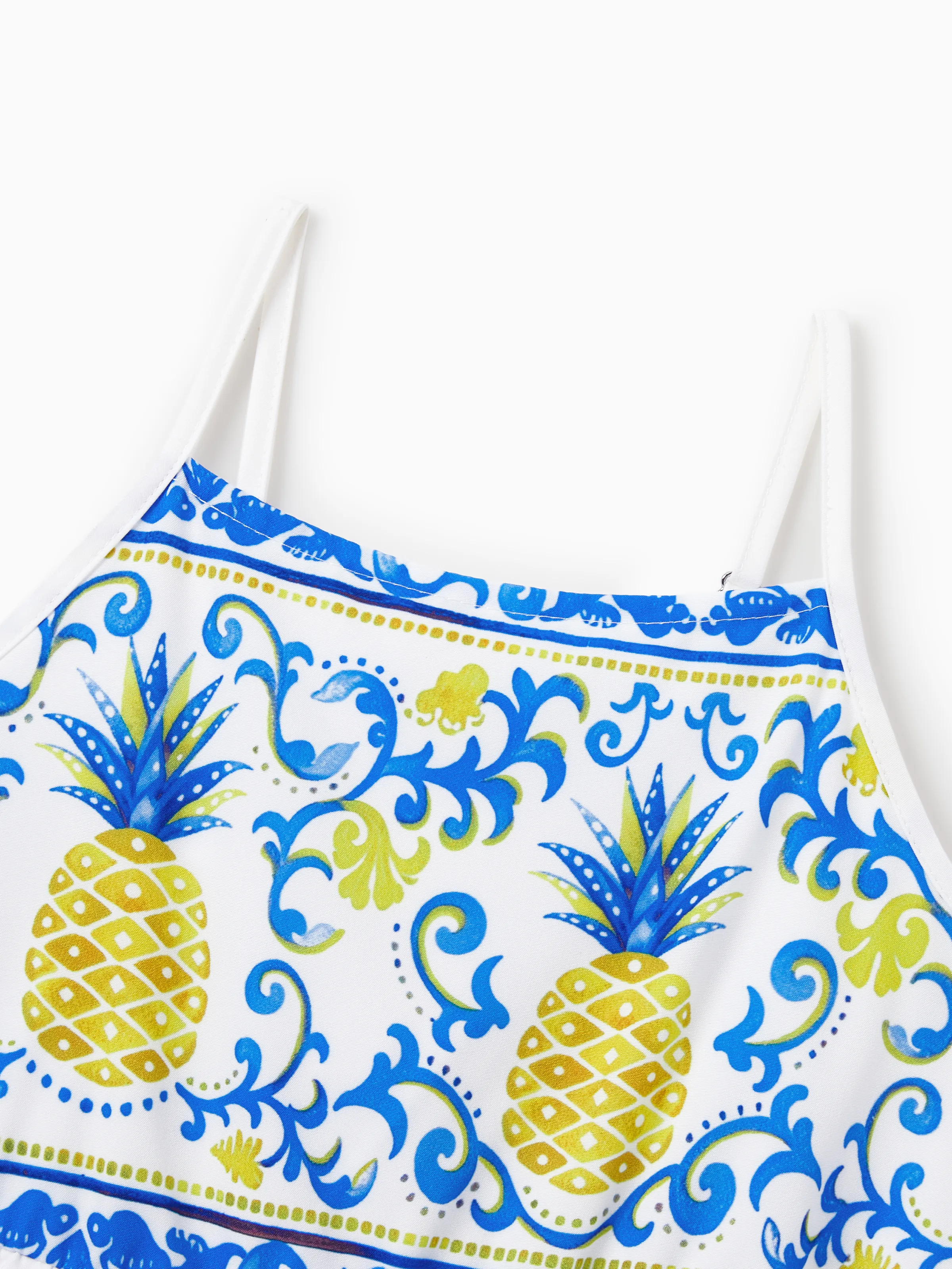 Toddler/Kid Girl Vacation Tropical Pineapple Coconut Tree Print Hollow out Strap Dress for Summer Vacation White - Image 6