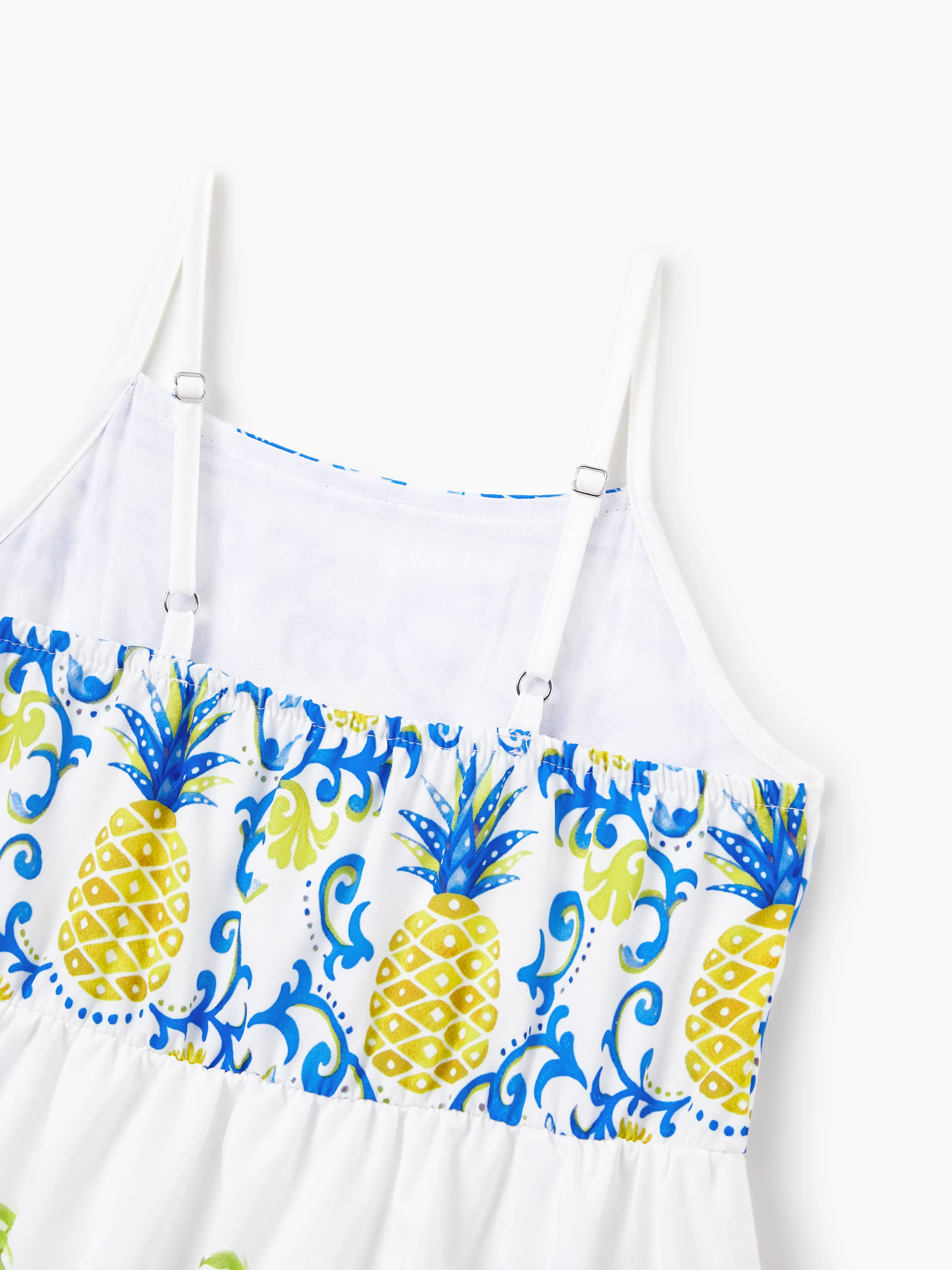 Toddler/Kid Girl Vacation Tropical Pineapple Coconut Tree Print Hollow out Strap Dress for Summer Vacation White - Image 7