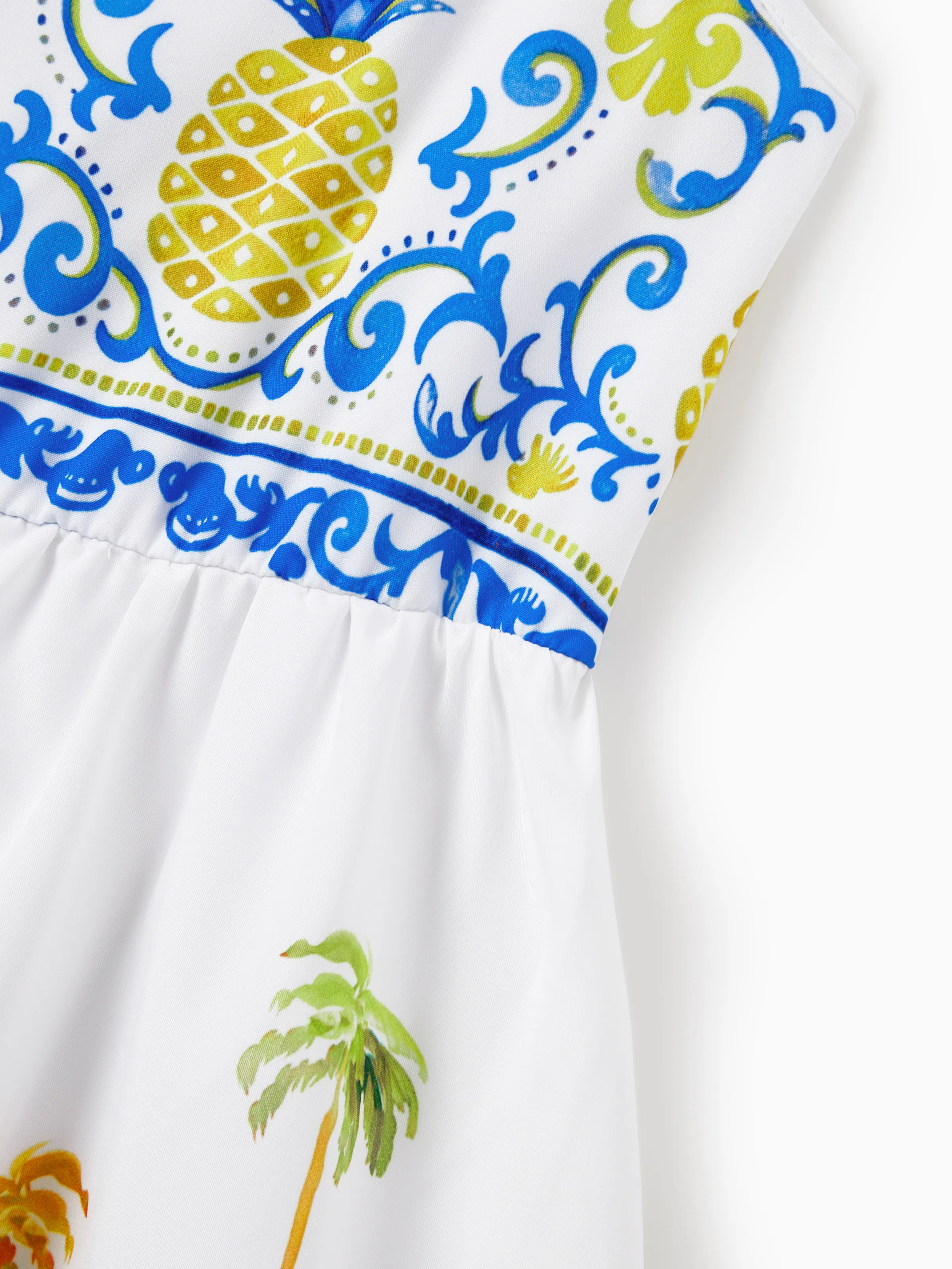 Toddler/Kid Girl Vacation Tropical Pineapple Coconut Tree Print Hollow out Strap Dress for Summer Vacation White - Image 8