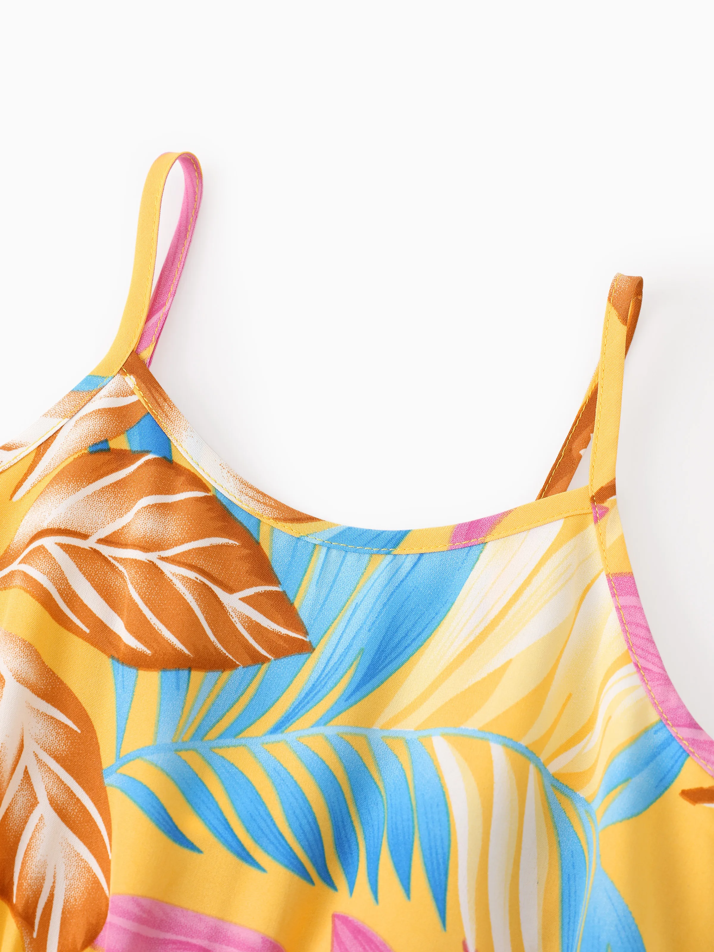 Toddler/Kid Girl Yellow Set Tropical Leaf Print Strap Dress Yellow - Image 4