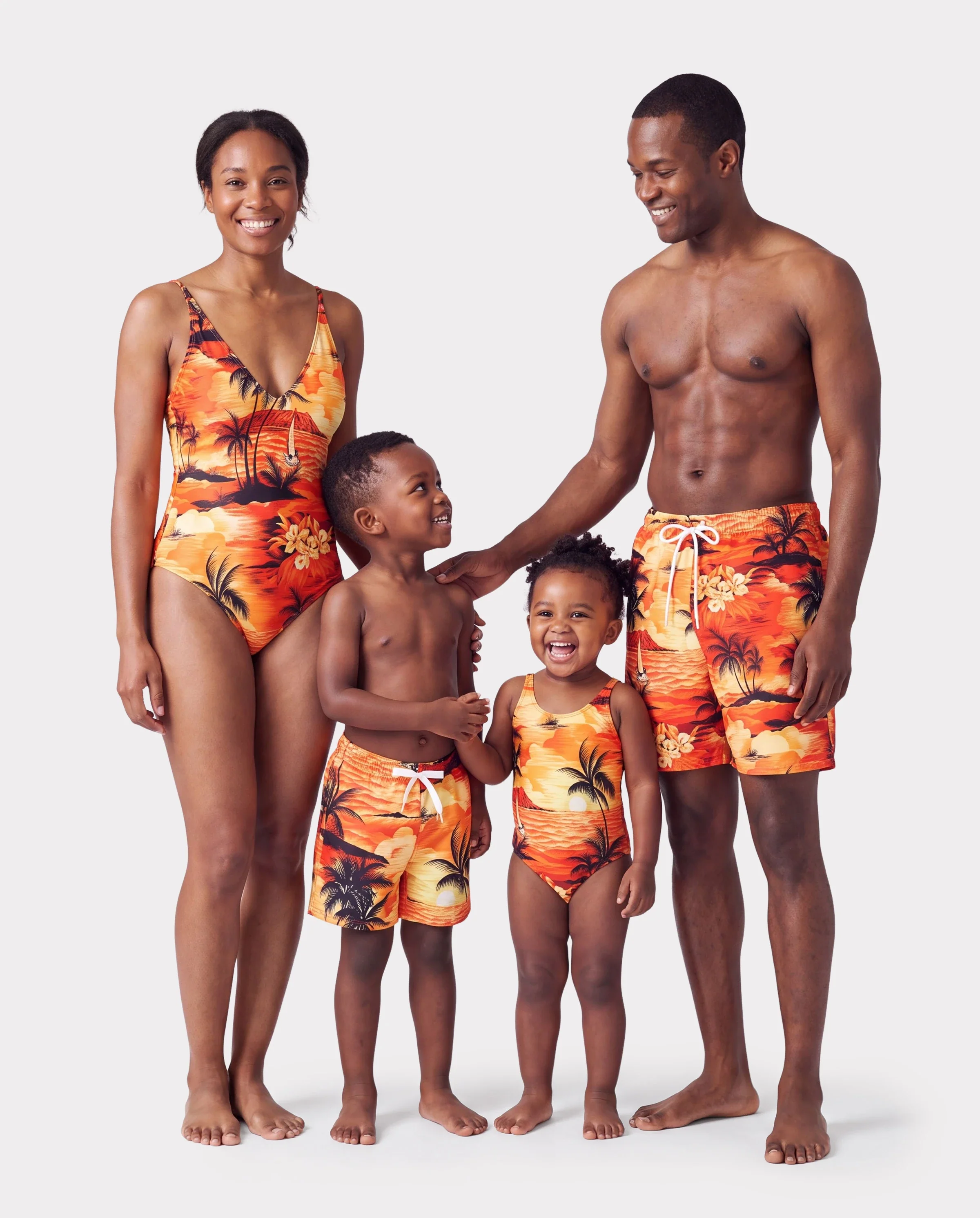 Tropical Hawaiian Swimsuits for Family Matching Swimwear Orange