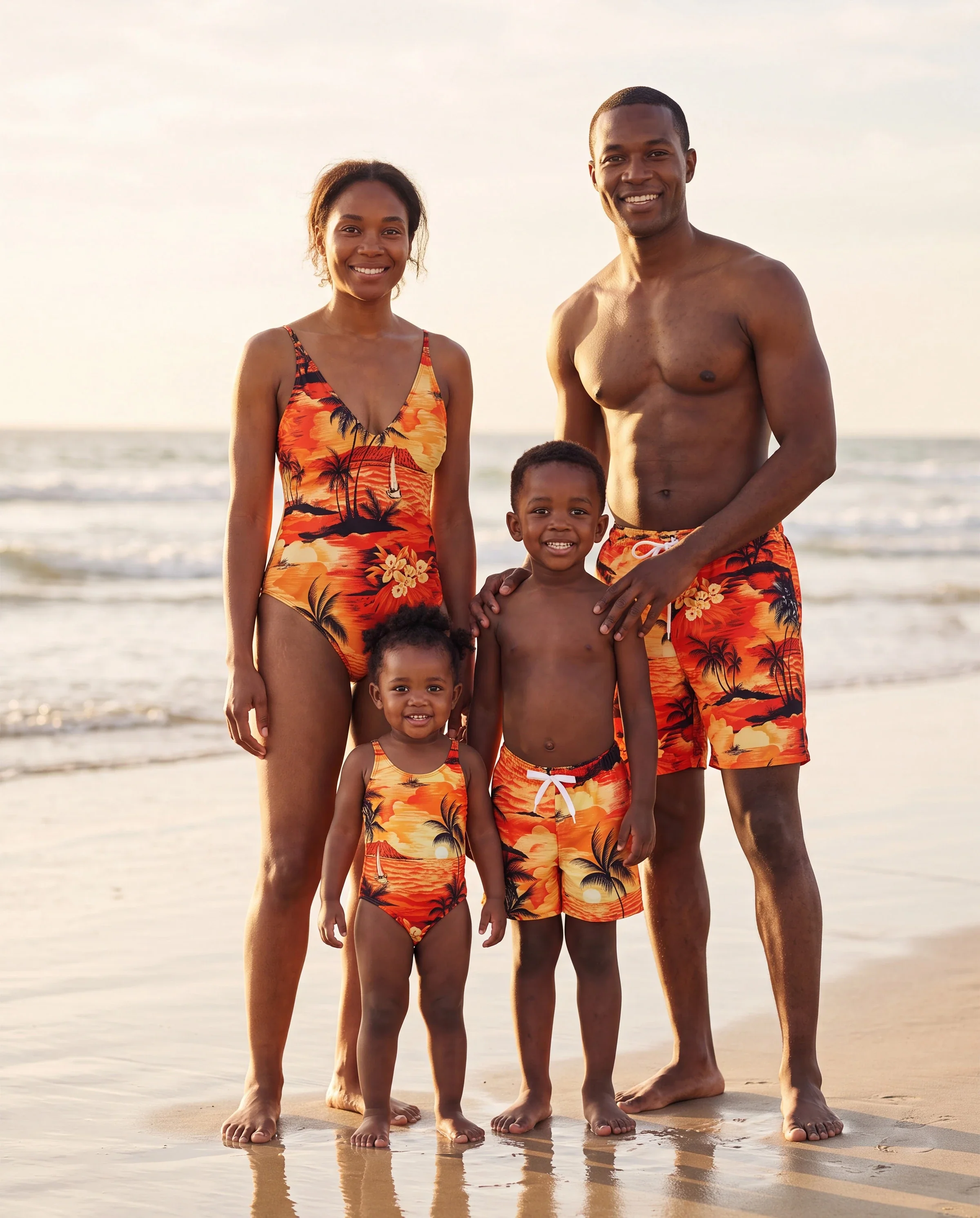 Tropical Hawaiian Swimsuits for Family Matching Swimwear Orange - Image 10