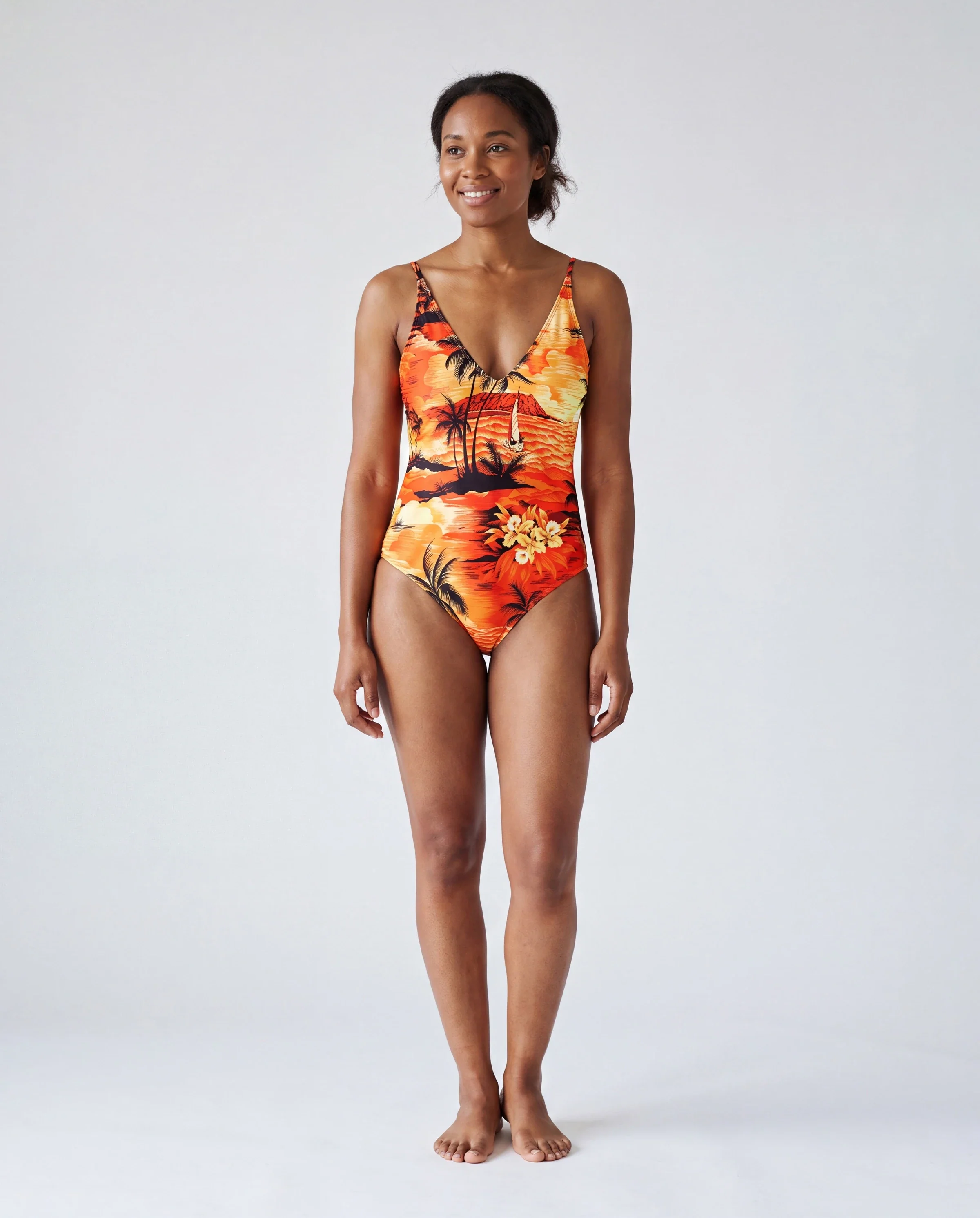Tropical Hawaiian Swimsuits for Family Matching Swimwear Orange - Image 2