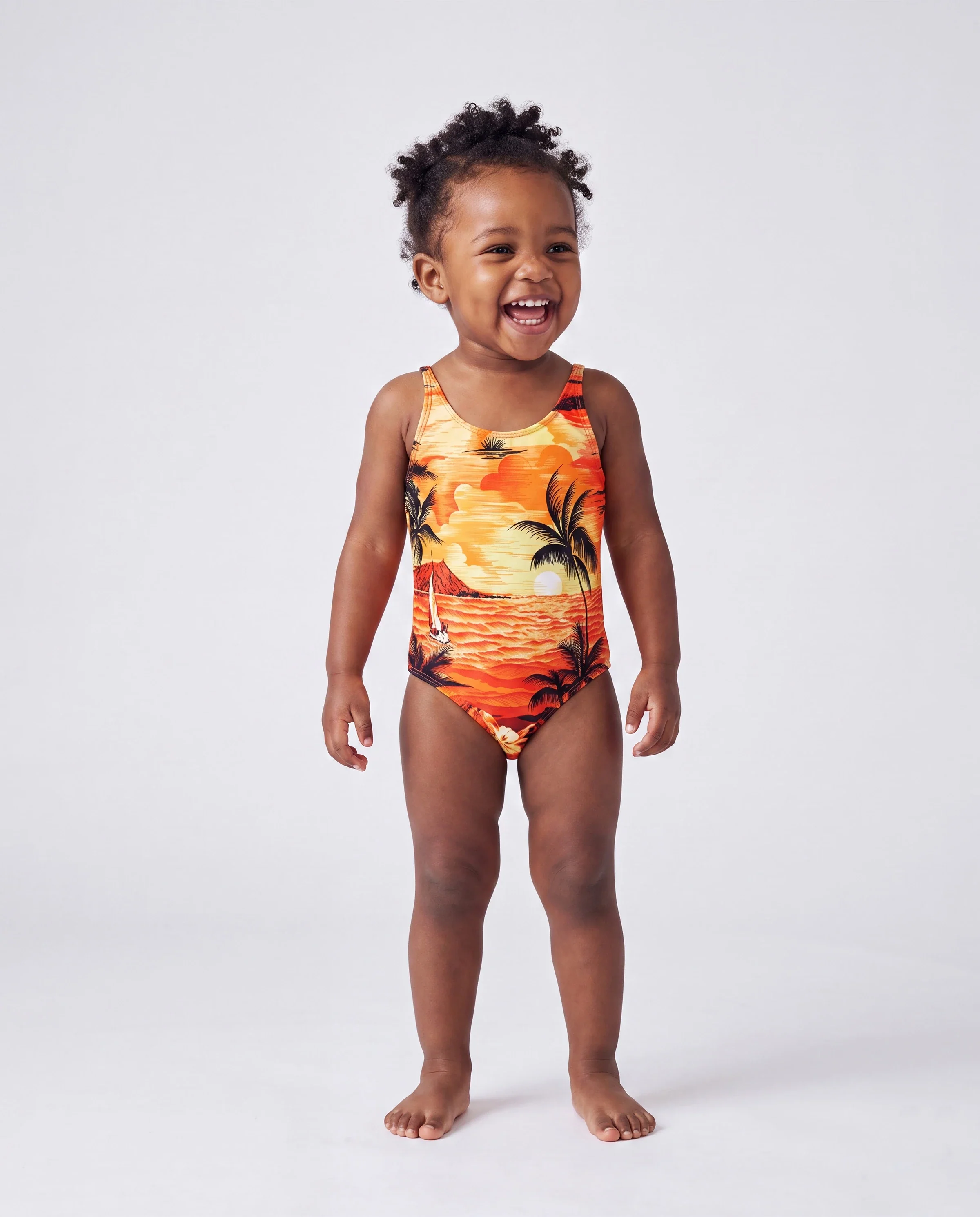 Tropical Hawaiian Swimsuits for Family Matching Swimwear Orange - Image 3
