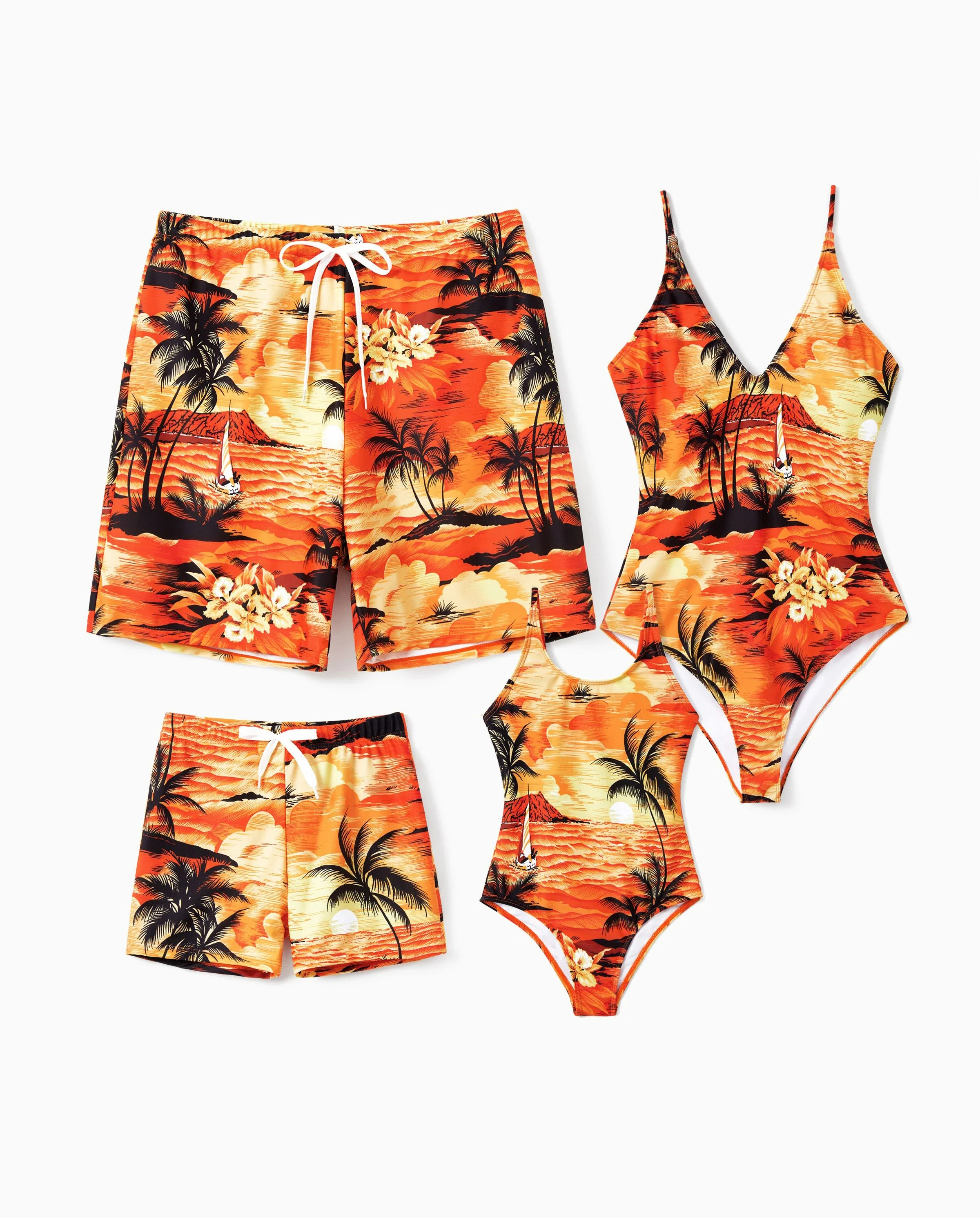 Tropical Hawaiian Swimsuits for Family Matching Swimwear Orange - Image 9