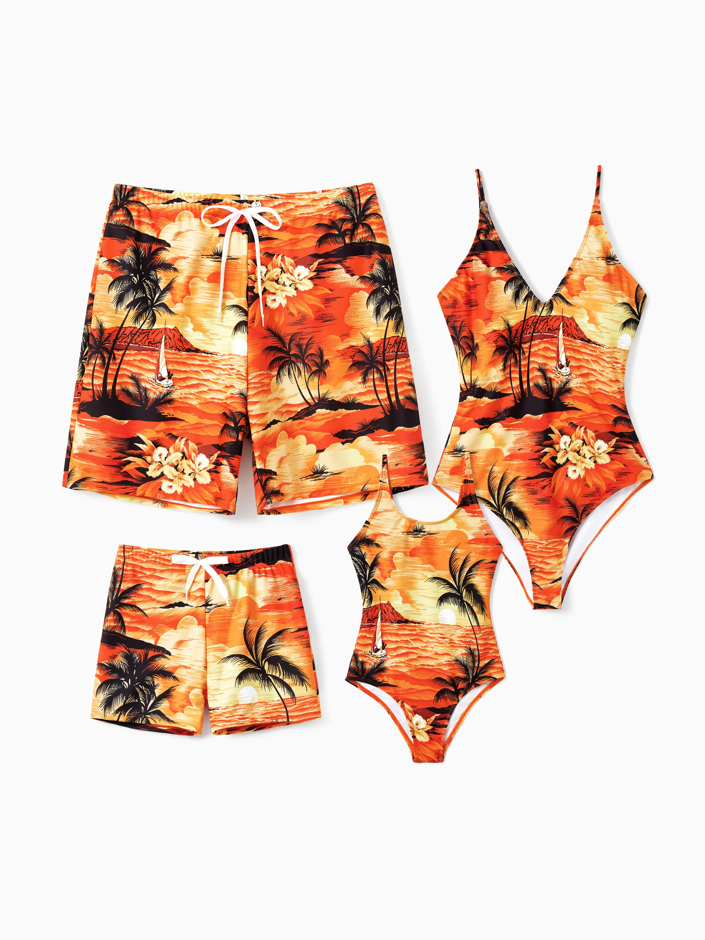 Mommy & me Tropical Hawaiian Swimsuits Swimwear Orange - Image 2