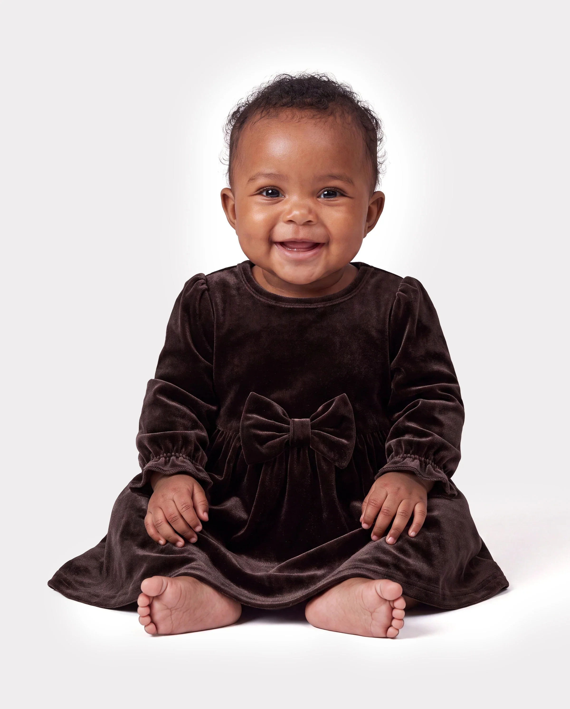 Velvet & Plaid Matching Family Outfits Dad/Son Shirts & Mom/Daughter Velvet Dresses Sets Dark Brown - Image 4
